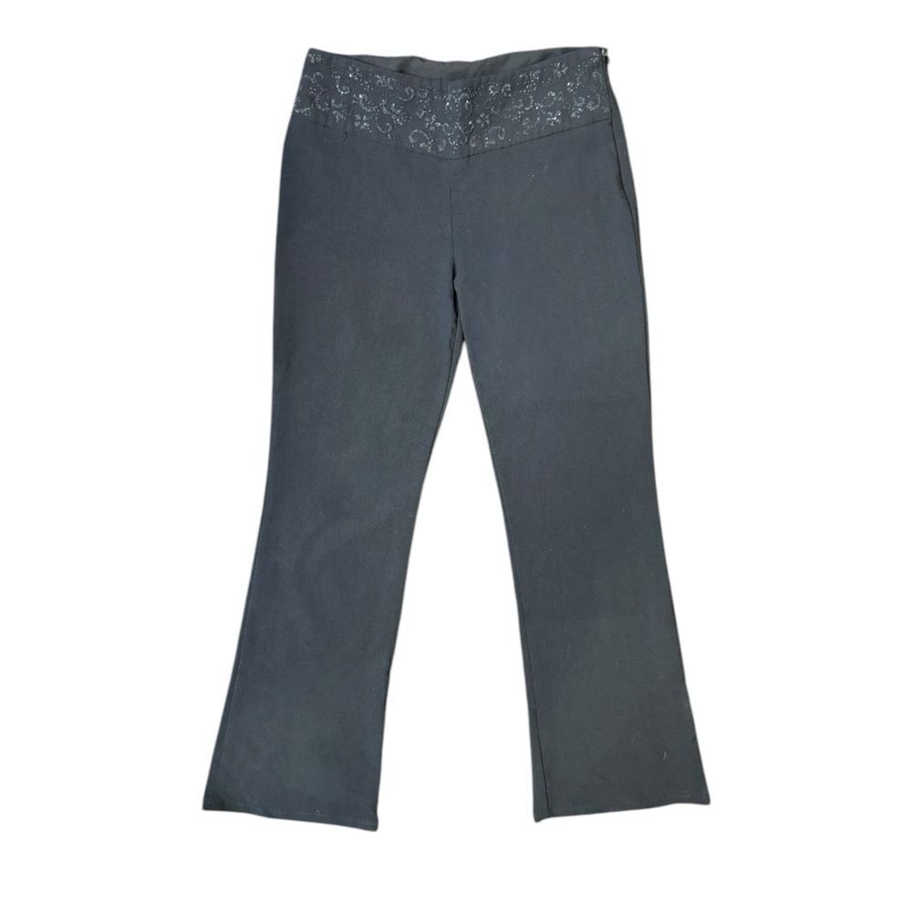 Y2K IZ Byer Black Low Rise Beaded Office Siren Trouser Flare Pants Size 7